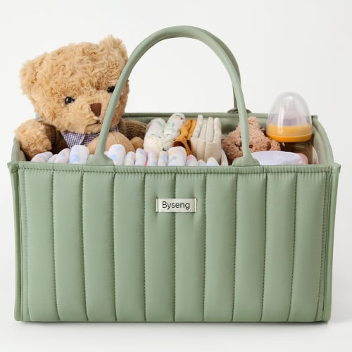 Byseng Baby Diaper Caddy Organizer, Portable Stylish Nursery Storage Basket, Newborn Essentials, Newborn Caddie Car Travel - Green