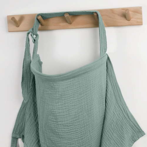 Muslin Nursing Cover for Breastfeeding, Breathable Breastfeeding Cover up with Arch Neckline for Women, Nursing Apron (Roman Green)