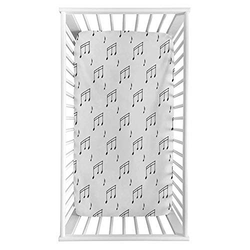 Music Fitted Crib Sheet,Musical Notes Theme Melody Sonata Singing Song Clef Tunes Hand Drawn Style Pattern Microfiber Silky Soft Toddler Mattress Sheet Fitted,28"x 52"x 8'',Baby Sheet for Boys Girls