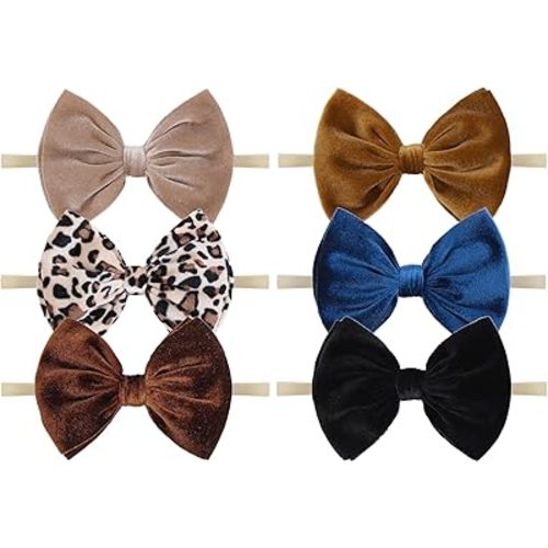 YanJie 6PCS Baby Girl Bows Nylon Baby Headbands Soft Velvet Baby Bows Newborn Handmade Hairbands Hair Accessories for Infant Toddlers Kids
