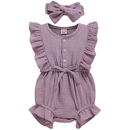 YOUNGER TREE Toddler Baby Girl Ruffled Sleeveless Romper Casual Summer Jumpsuit Cotton Linen Clothes