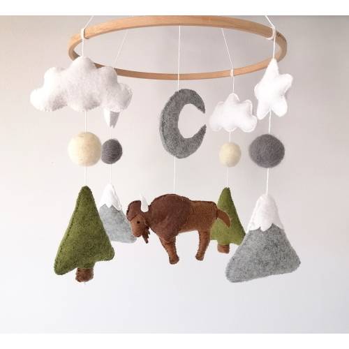 Bison Crib Mobile Nursery,Felt buffalo mobile,Wisent Mobile,Woodland Forest mobile,Gray mountains mobile,Baby Shower Gift,New Parents Gift