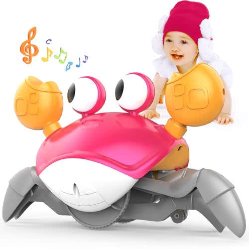 Yeaye Crawling Crab Baby Toys Infant - Tummy Time Toy Gifts for 3 4 5 6 7 8 9 10 11 12 Boy Girl with Learning Crawl System Music for 0-6 6-12 12-18 36 Months Walking Toddler Birthday Gift(Red)