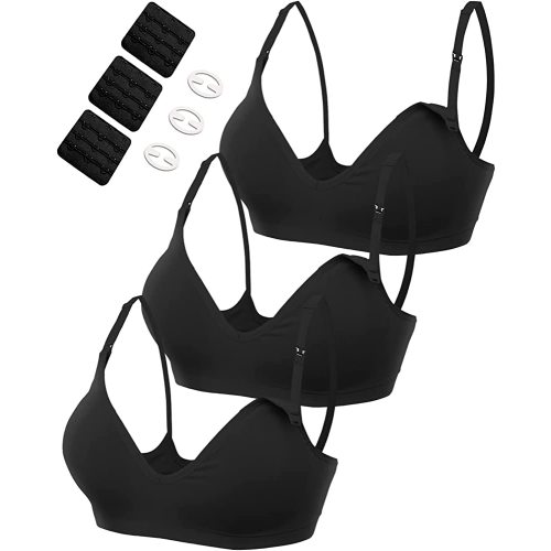 HOFISH Maternity Nursing Bras for Breastfeeding, 3 Pack Pregnancy Deep V Neck Wireless Bra with Extenders & Clips