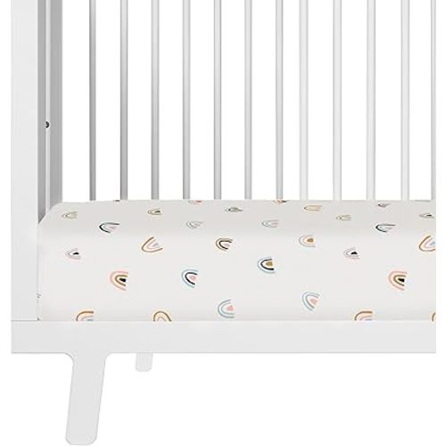 MakeMake Organics Organic Crib Sheet GOTS Certified Organic Cotton Crib Sheet Fitted with Pillowcase (14"x19") Buttery Soft Breathable Hypoallergenic (28"x52", Rainbow)