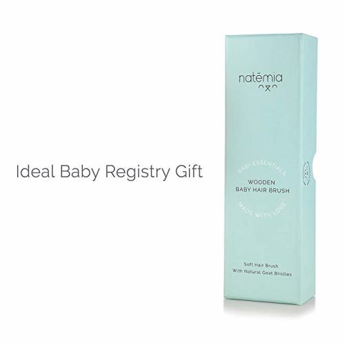 Natemia Quality Wooden Baby Hair Brush for Newborns & Toddlers | Natural Soft Goat Bristles | Ideal for Cradle Cap | Perfect Baby Registry Gift