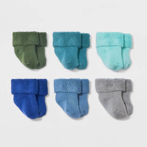 Baby 6pk Terry Bootie Socks - Cloud Island™ Green/Blue, Size: 3-6M
