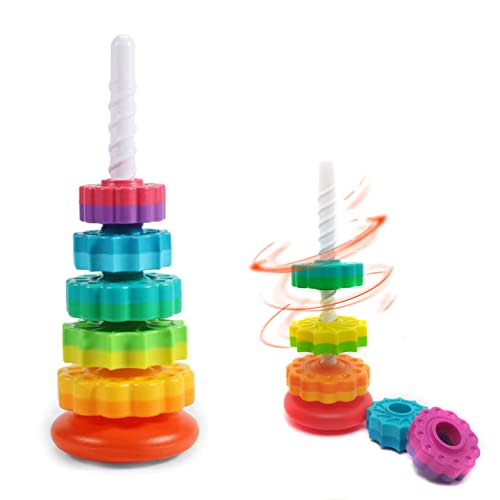 LBAIBB (1 PCS) Spinning Stacking Toy,Spin Toy for Toddlers 1-3,Sensory Toys for Toddlers 1-3,Rainbow Spin Tower,Autism Spin Stack Toys,Suitable for Gifts for Boys and Girl