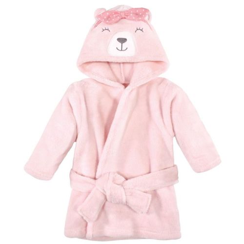 Hudson Baby Infant Girl Plush Animal Face Bathrobes, Bear Girls, 0-9 Months