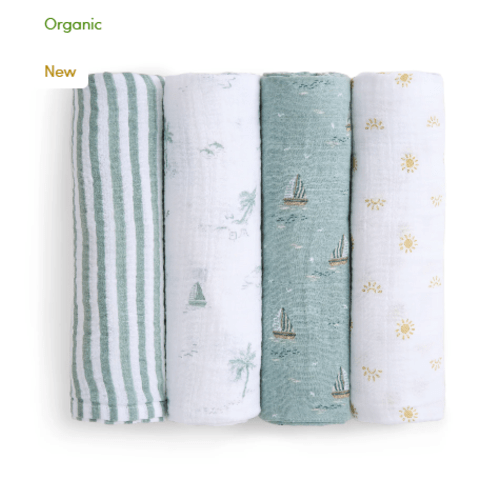 aden + anais Organic Cotton Muslin Swaddles in Sailing Seas 4 Pack