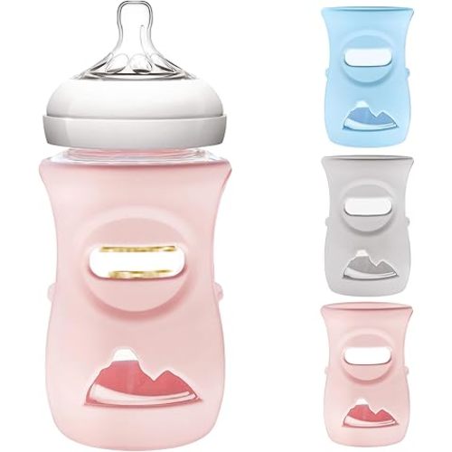 3 Pack Silicone Sleeve for Philips Avent Glass Bottle - Shatter Proof Natural Silicone Bottle Sleeve for Anti Colic Baby Bottles 8 oz & 4 oz - Anti Flow Sleeve for Infant Bottles