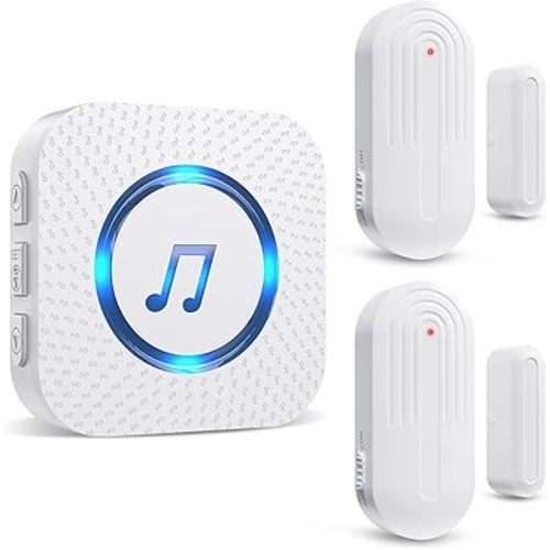 Door Chime,SanJie Wireless Door Sensor Chime When Door Opens,Door Entry Alarm Chime for Business/Home/Kids,500 FT Range,26 Chimes 5 Adjustable Volume Door Ringer Alert 2 Sensors + 1 Receivers