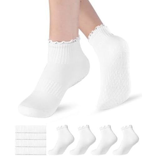 Non Slip Grip Yoga Socks for Women Breathable Cute Ruffle Ankle Socks for Yoga, Pilates, Barre Workouts