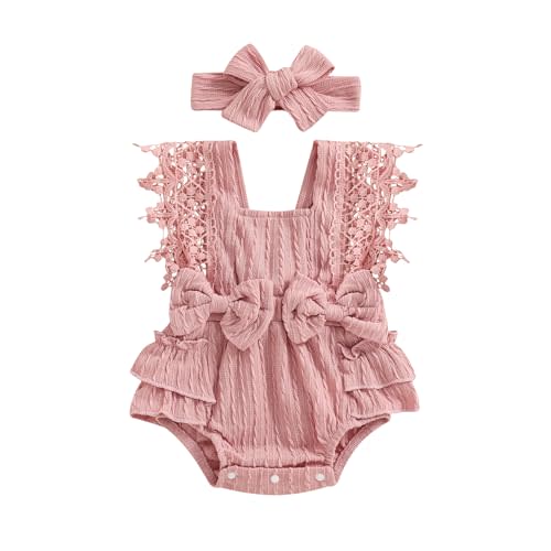 Douhoow Infant Baby Girl Plaid Romper Baby Short Sleeve Pleated Romper Bodysuit Summer Spring Outfits
