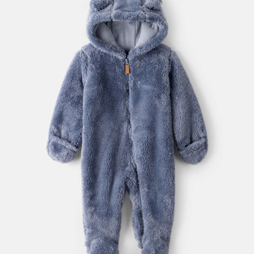 Blue Baby Boy Sherpa Long-Sleeve Hooded Jumpsuit - Blue | Carter’s Oshkosh Canada