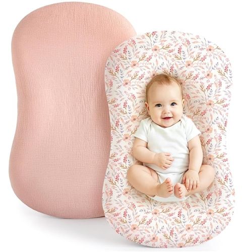 Termichy Baby Lounger Cover Muslin: Skin-Friendly Slipcover for Snuggle Me Lounger - Removable & Machine Washable for Daily Use - Snug Fit & Zipper-Free Baby Lounger Cover for Newborn Girls