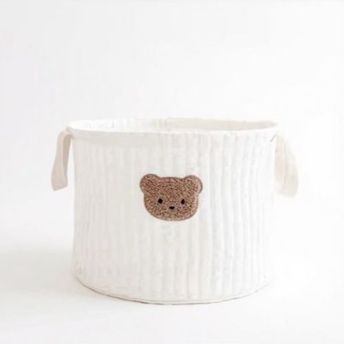 Anna-Kaci Soft Fabric Storage Basket with Embroidered Teddy Bear Design and Side Handles