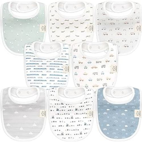 8-Pack Organic Baby Bibs for Girls & Boys - Teething Baby Bib, Baby Boy Bibs, Baby Girl Bibs, Newborn Bibs, Baby Drool Bibs for Infant, Toddler, Bibs for Baby Boy, Bibs for Baby Girl (Vessels)