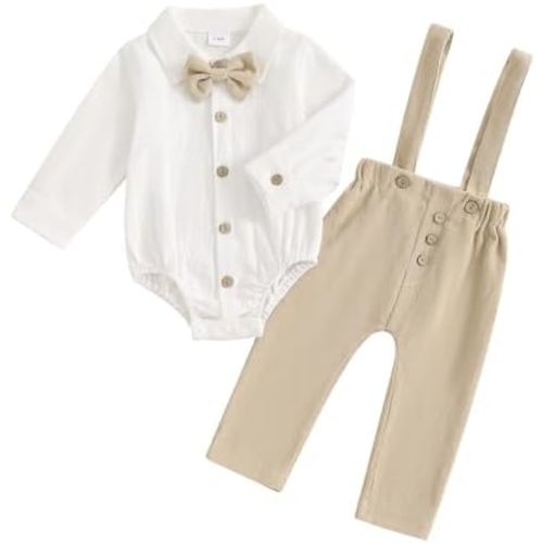 GOOCHEER Newborn Infant Baby Boy Clothes Suit Bowtie Dress Romper+Suspender Pants Overalls Gentleman Wedding Outfits Formal