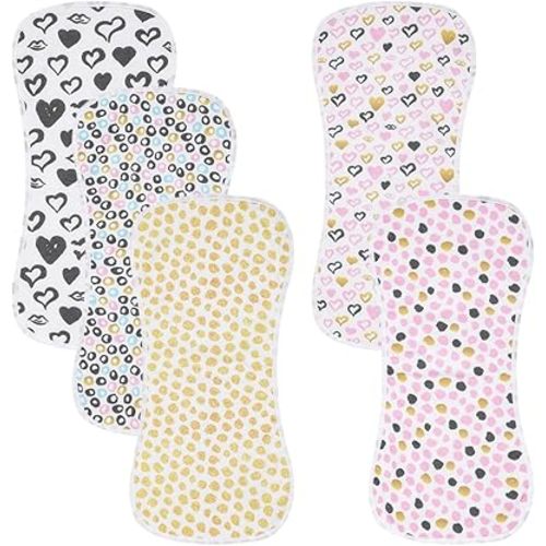 5 Pack Cotton Baby Burp Cloths Extra Absorbent Soft for Baby Boys and Girls (Gold-Pink)