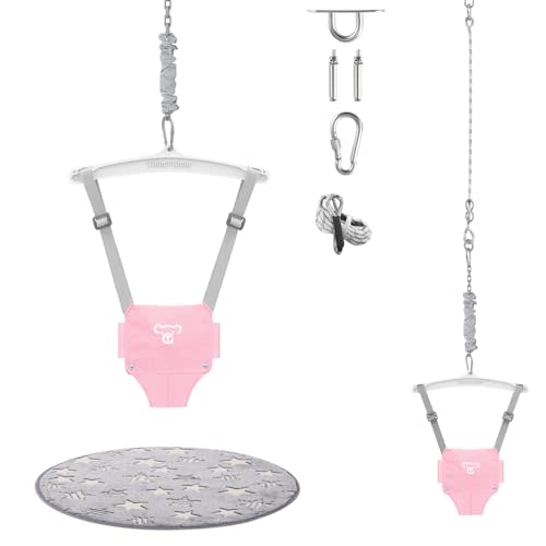 Baby Jumper with a Ceiling Hook for Infant & Toddlers, Baby Door Jumper with Adjustable Chain, Protable Baby Jumpers and Bouncers for Indoor/Outdoor, Baby Doorway Jumper with Soft Rug