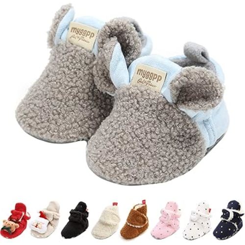 GDSDYM Baby Booties Cozy Fleece Slippers Soft Baby Shoes With Gripper Soles, Winter Warm Infant Newborn Crib Sock Shoes First Walkers
