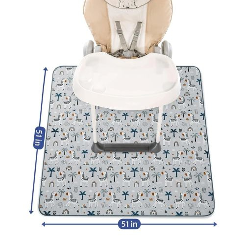 Blissful Diary Baby Splat Mat for Under High Chair, 51 x 51 Inch Splash Mat, Waterproof and Washable Spill Mat, Anti-Slip Floor Protector, Gray Zebra