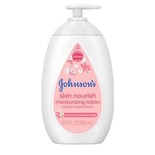 Johnson's Skin Nourish Moisturizing Baby Lotion for Dry Skin with Coconut & Honeysuckle Scents, Gentle, Lightweight Body Lotion for Babies, Kids & Adults, Hypoallergenic, 16.9 fl. oz