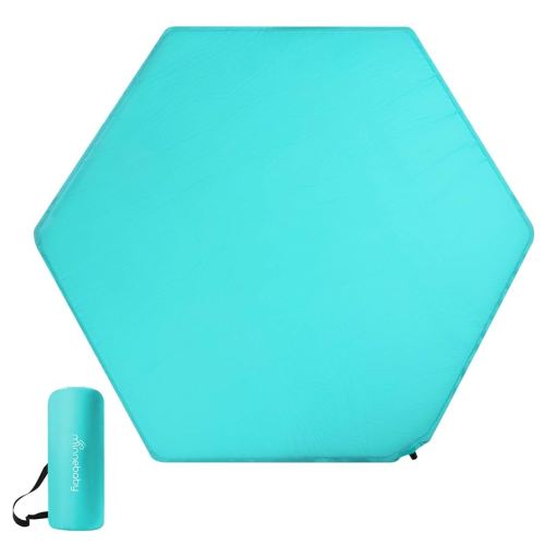 Minnebaby Hexagon Playpen Mat Compatible with Graco Traveler Playard & Regalo Play Yard, Self Inflating Playard Pad, Comfortable and Portable Playmat with Carrying Bag - Aqua