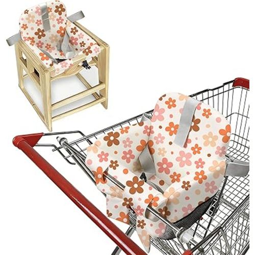 Shopping Cart Cover for Baby &High Chair Cover, Padded with Detachable Strap & Thigh Pad, Machine Washable, Padded Toddler Shopping Cart Cover Grocery Cart Cover (Floral)