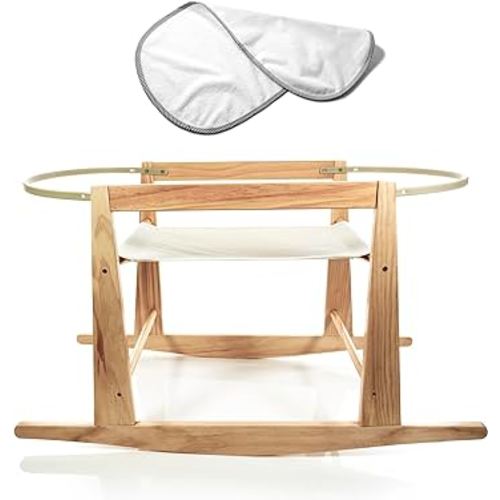 Moses Basket Stand - Wooden Rocking Moses Basket Stand for Baby Bassinets - Adjustable Bassinet Rocker Crafted From Natural Wood - Perfect For Newborns - Includes Bonus Change Mat -Basket Not Included