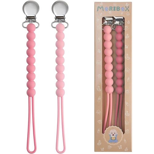 Pacifier Clips Baby Girls - MORIBOX Paci Clip Soothe Baby Binky Holder for Shower Birthday Gift 2 Pack