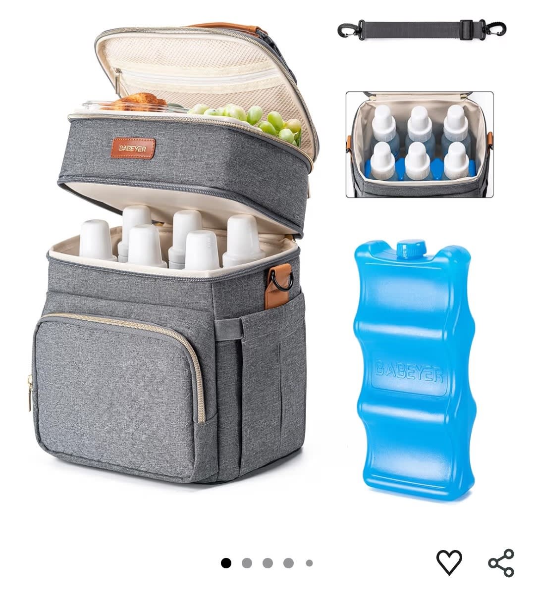 Breastmilk Cooler Bag with Ice Pack Fits 6 Baby Bottles Up to 9 Ounce