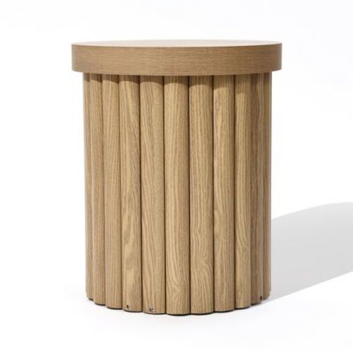 LuxenHome Brown Wood Fluted Round Side Table, 19" Mid Century Modern Wooden Accent Tables for Small Spaces, Bedside Table for Living Room