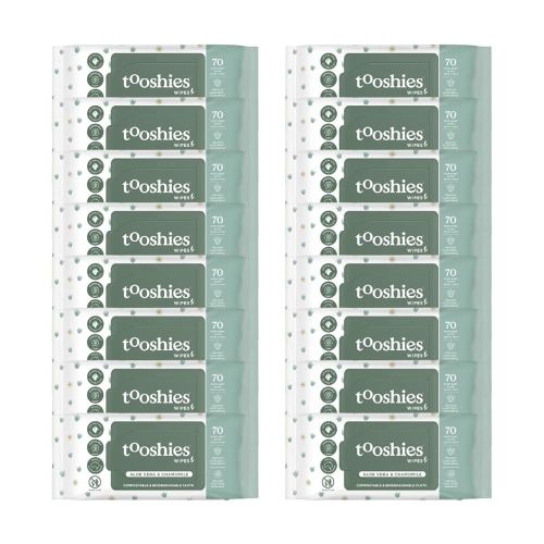 Tooshies Wipes | Aloe Vera & Chamomile | 100% Plastic Free | Biodegradable | Textured Cloth | 16 x 70pk