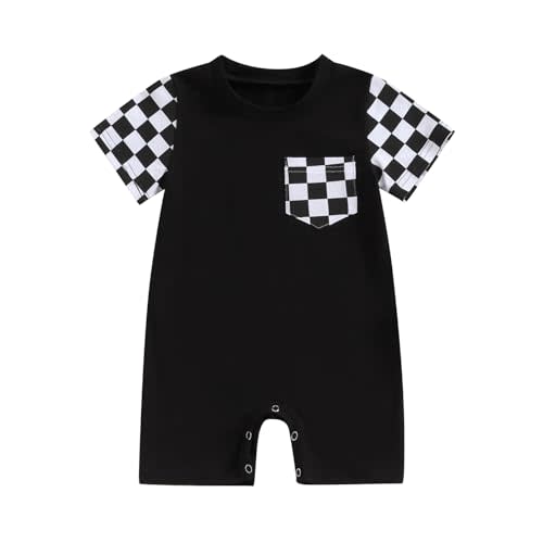 Karuedoo Newborn Baby Boy Girl Clothes Checkered Plaid Romper Jumpsuit Short Sleeve One-Piece Bodysuit Infant Summer Outfit