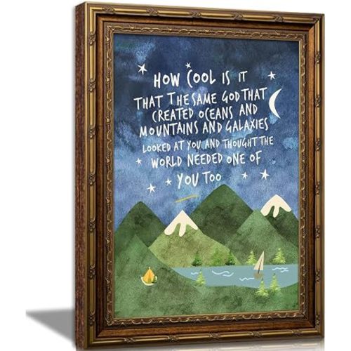 Gold Framed Same God Creation Wall Art, Blue Mountain Wall Art for Nursery Toddler Boy Room Wall Decor, Christian Kids Canvas Poster Print, Adoption Gifts First Communion Gifts for Boys 9x11in