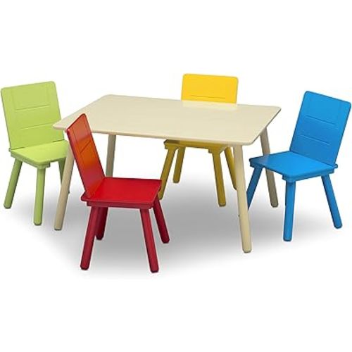 Delta Children Kids Table and Chair Set (4 Chairs Included), Natural/Primary