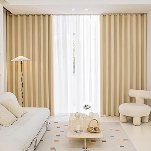 Windows Light Yellow Blackout Curtains 95 inches Long 2 Panels Set Grommet Blackout Drapes Energy Saving Noise Reducing Thermal Insulated for Bedroom Living Room Nursery