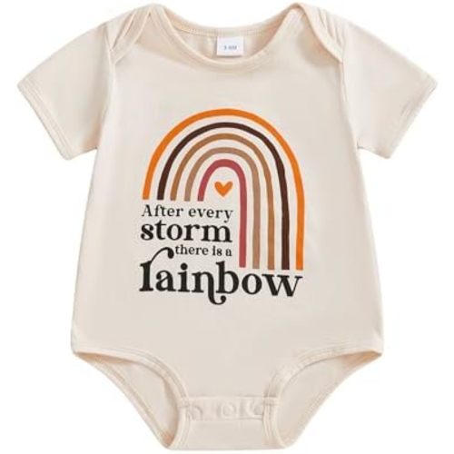 Omkzanbi Baby Girl Boy Retro Bodysuit Rainbow Romper Gender Neutral Newborn Spring Summer Baby Shower Outfit Announcement