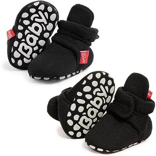 Sawimlgy Newborn Infant Baby Girl Boy Cotton Booties Stay On Sock Slippers Soft Bedroom Shoes Non-Skid Ankle Boots With Grippers Toddler Crib Warm Shoe First Walker Birthday Shower