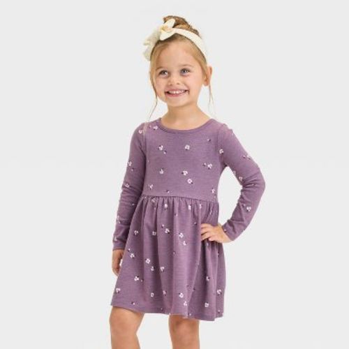 Toddler Girls' Long Sleeve Floral Printed Dress - Cat & Jack™ Dusty Purple 4t