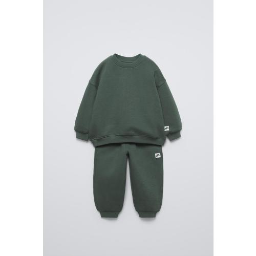 LABEL SWEATSHIRT AND JOGGERS MATCHING SET - Green | ZARA United States