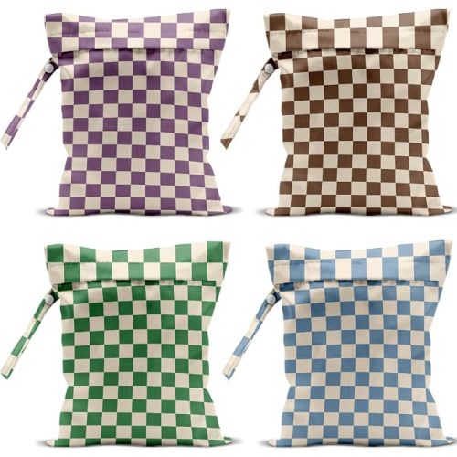 4 Pack Cute Wet Bag Waterproof Washable Reusable Wet Dry Bag for Swimsuit Dirty Clothes Cloth Diaper Travel Beach Pool Yoga Gym Party Camping Toiletries Travel Beach Essentials, Colorful Checkered