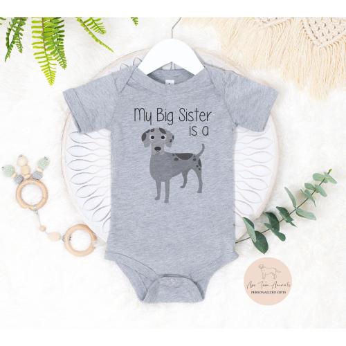 My Big Brother is a Great Dane, My Big Sister is a Great Dane, sibling Bodysuit, Grey short sleeve, Baby Gift, Family Dog