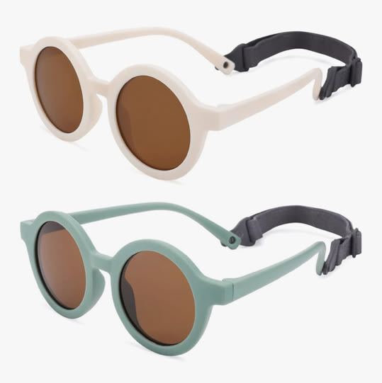 COASION Baby Polarized Round Sunglasses Flexible Rubber Shades with Strap for Toddler Newborn Infant Ages 0-24 Months