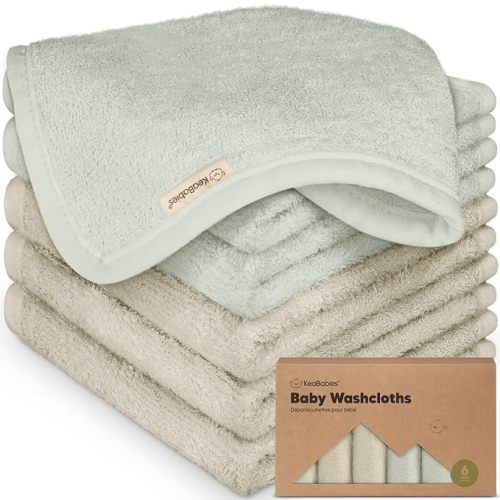 6-Pack Baby Washcloths - Soft Absorbent Viscose from Bamboo Wash Cloths for Babies, Kids, Toddlers, Infant, Newborn Bath Towels, Gentle on Sensitive Skin, 10x10 Reusable Face Towels (Stone/Dove)