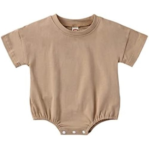 Merqwadd Baby Boy Girl Bubble Romper Infant Oversize Plain Crewneck T-Shirt Bodysuit Tops