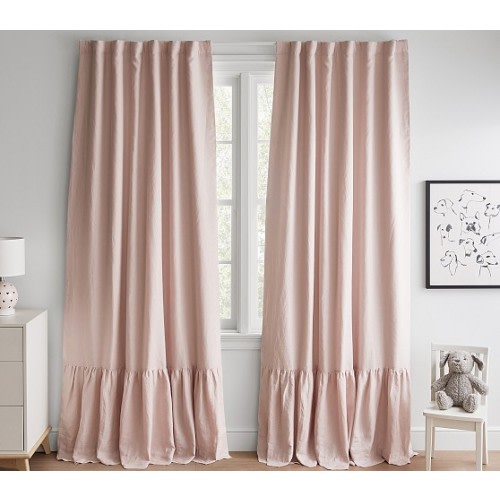 Belgian Linen Ruffle Blackout Curtain | Pottery Barn Kids