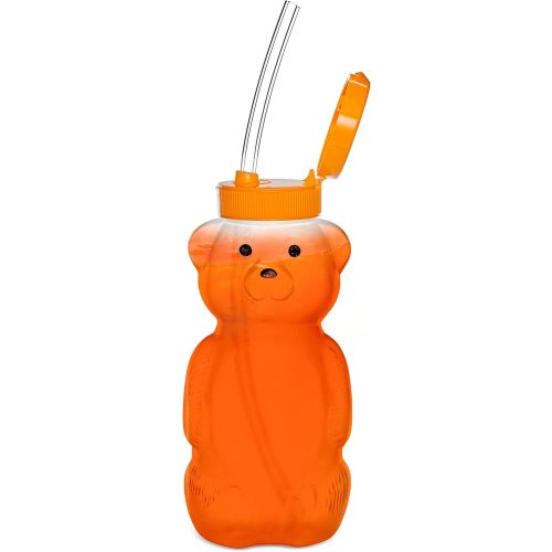 Special Supplies Honey Bear Straw Cup Long Straws, Squeezable Therapy and Special Needs Assistive Drink Container, Spill Proof and Leak Resistant Lid (Pack of 1 Bottle and 3 Straws)
